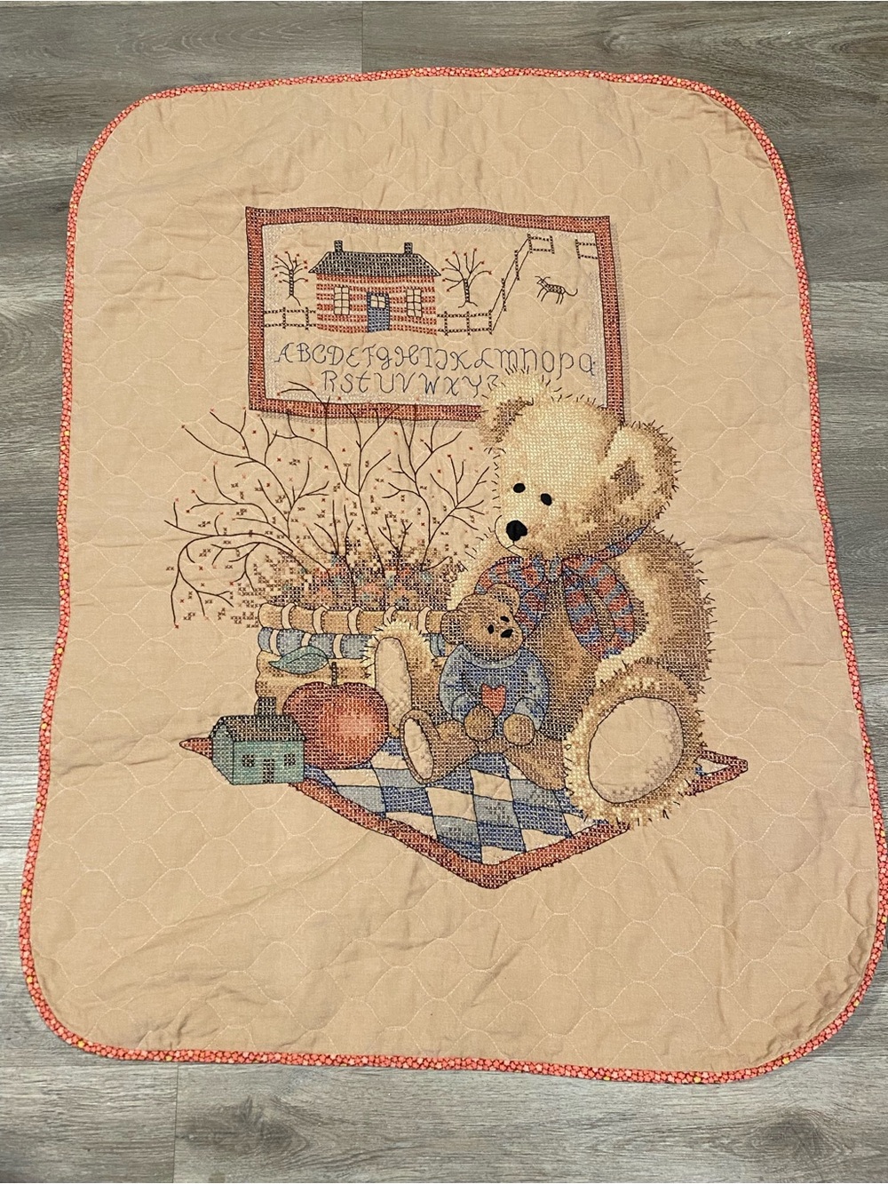 Plush Teddy hand stitched Quilted Baby Blanket